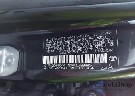 2007 Toyota Yaris S z USA, uszkodzony, nr VIN JTDBT923X71110084